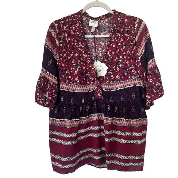 NWT Knox Rose 3/4 Sleeve V-Neck Top Boho Flowy Relaxed Boxy Size Medium - Picture 1 of 8